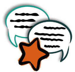 Illustrated speech bubbles with a star icon.