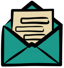 Illustrated teal envelope with a paper letter inside.