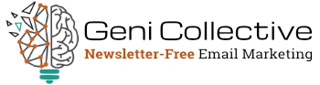 Logo for Geni Collective. The headline reads "Geni Collective Newsletter-Free Email Marketing"